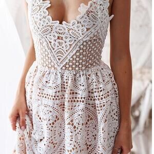 Two Sisters white short, strapped backless Annabelle Eyelet dress